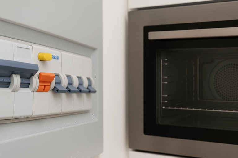 Interruptor diferencial y horno eléctrico en una cocina moderna